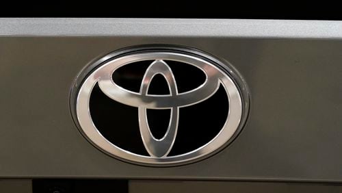 FILE - A Toyota logo at the Philadelphia Auto Show on Jan. 27, 2023, in Philadelphia. (AP Photo/Matt Rourke, File)