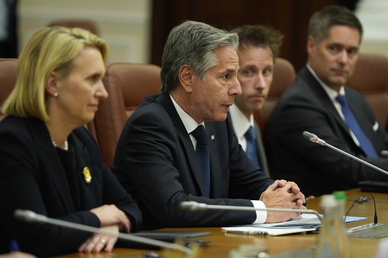 U.S. Secretary of State Antony Blinken meets with Ukraine's Prime Minister Denys Shmyhal at the Cabinet of Ministers in Kyiv, Ukraine, Wednesday, Sept. 11, 2024. (AP Photo/Mark Schiefelbein, Pool)