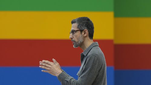 FILE - Alphabet CEO Sundar Pichai speaks at a Google I/O event in Mountain View, Calif., on May 14, 2024. Alphabet reports earnings on Tuesday, July 23, 2024. (AP Photo/Jeff Chiu, File)