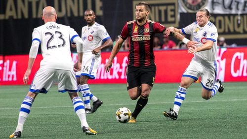 Atlanta United's Leandro Gonzalez Pirez (5) looks to pass during the first half of a MLS soccer game against Montreal Impact at Mercedes-Benz Stadium, Sunday, Sept. 24, 2017, in Atlanta.  BRANDEN CAMP/SPECIAL