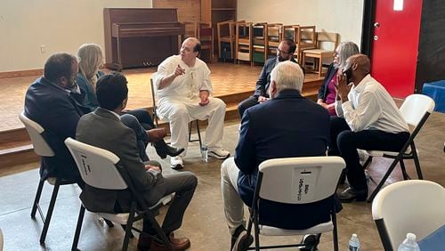 Texas lawmakers meet with Robert Roberson at a prison in Livingston, Texas, on Friday, Sept. 27, 2024. Roberson was scheduled for execution in October after being convicted in the death of his infant daughter. (AP Photo/Criminal Justice Reform Caucus)