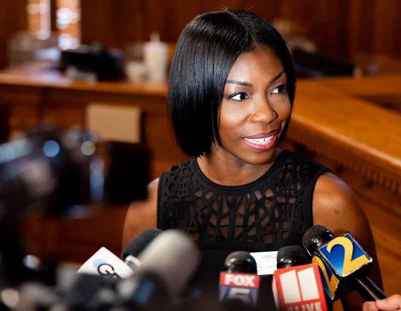 State Election Board member Janelle King answers questions from reporters during a recess at the Georgia State Capitol in Atlanta on Tuesday, August 6, 2024.