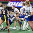 SE Bulloch’s Jaci Kitchings (4) scores the extra-point to make it 14-0 against North Oconee (32) during the Girl’s Flag Football A-4A GHSA State Championship game at Mercedes-Benz Stadium, Monday, December. 11, 2023, in Atlanta. SE Bulloch won 14-0. (Jason Getz / Jason.Getz@ajc.com)