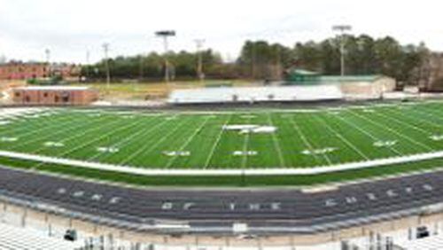 Contractors worked overtime to complete the new synthetic turf field at McIntosh High School ahead of schedule. Courtesy Fayette County Public Schools