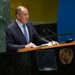 Russia's Minister for Foreign Affairs Sergey Lavrov addresses the 79th session of the United Nations General Assembly, Saturday, Sept. 28, 2024. (AP Photo/Pamela Smith)