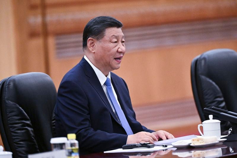 China's President Xi Jinping speaks during a meeting with Poland's President Andrzej Duda (not in picture) at the Great Hall of the People in Beijing, Monday, June 24, 2024. (Pedro Pardo/Pool Photo via AP)