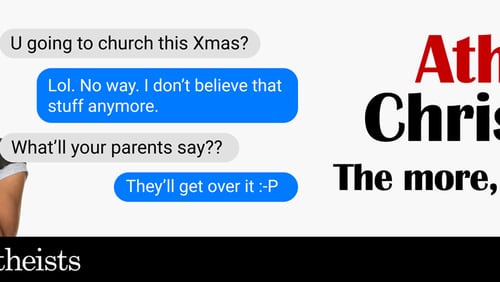 This billboard, one of two erected mostly around the South this month by American Atheists, is aimed at encouraging atheists and other nonbelievers to celebrate an “atheist Christmas” by skipping church this year. Photo courtesy of American Atheists