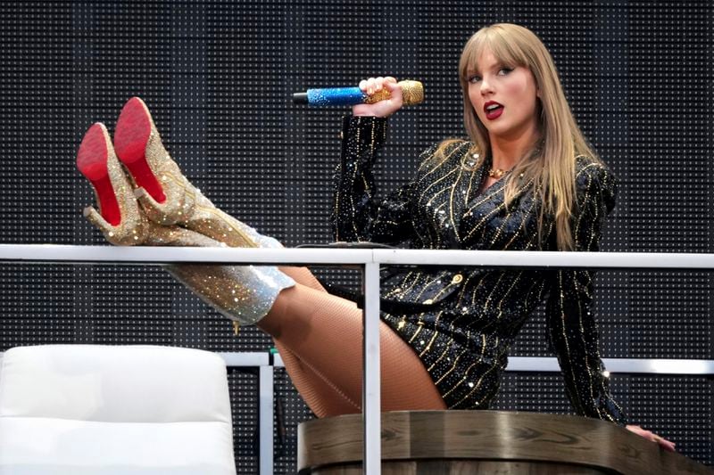 FILE - Taylor Swift performs at Wembley Stadium as part of her Eras Tour on Friday, June 21, 2024 in London. (Photo by Scott A Garfitt/Invision/AP, File)