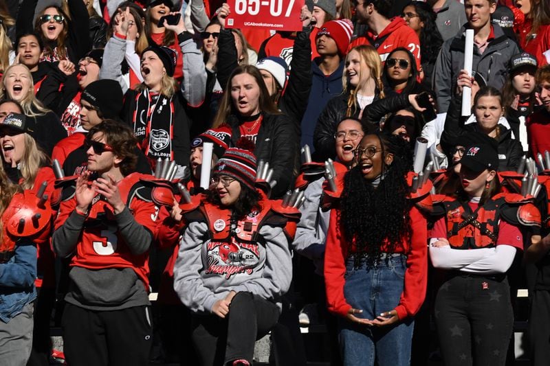 Georgia fans cheer during the celebration of the Bulldogs going back-to-back to win the 2022 National Championship at Sanford Stadium, Saturday, Jan. 14, 2023, in Athens. (Hyosub Shin / Hyosub.Shin@ajc.com)