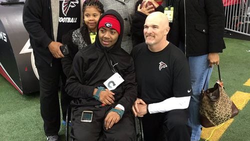 Coach Quinn hosting Southern football player Devon Gales at today's Falcons vs. Saints game. Photo via Atlanta Falcons Twitter (@AtlantaFalcons)