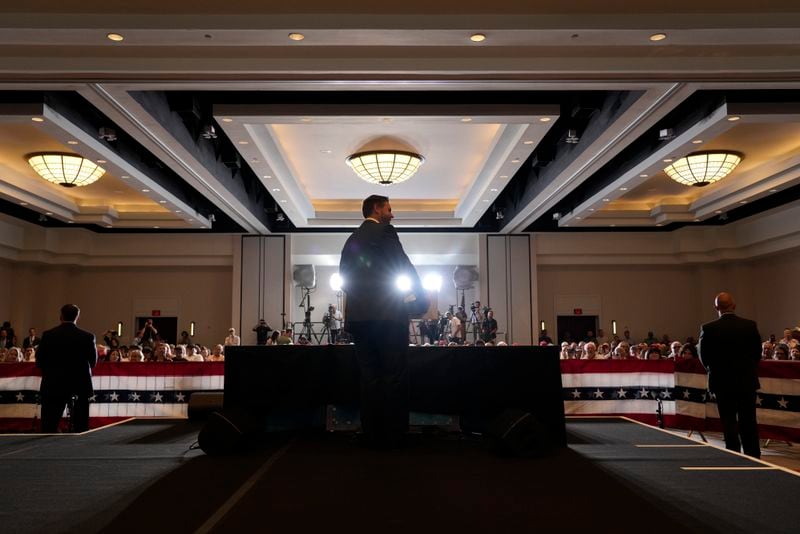 Republican vice presidential nominee Sen. JD Vance, R-Ohio, speaks at a campaign event, Thursday, Sept. 5, 2024, in Phoenix. (AP Photo/Matt York)