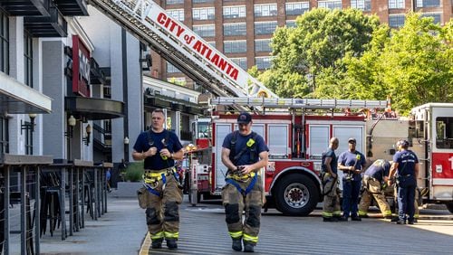 Atlanta firefighters responded to a fire call at Whole Foods Market located at 650 Ponce De Leon Avenue NE in Atlanta at 9:33 am on an oven fire call. Arriving companies evacuated some 70-employees and 30 patrons from the structure while crews accessed the roof. The pizza oven had a small fire that was out on a arrival after a vent exhaust system failed. The business was able to reopen later but the baking department was closed until maintenance could address the failure. (John Spink/AJC)