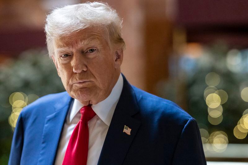 Former President Donald Trump arrives for a news conference held at Trump Tower, Friday, Sept., 6, 2024. (AP Photo/Stefan Jeremiah)