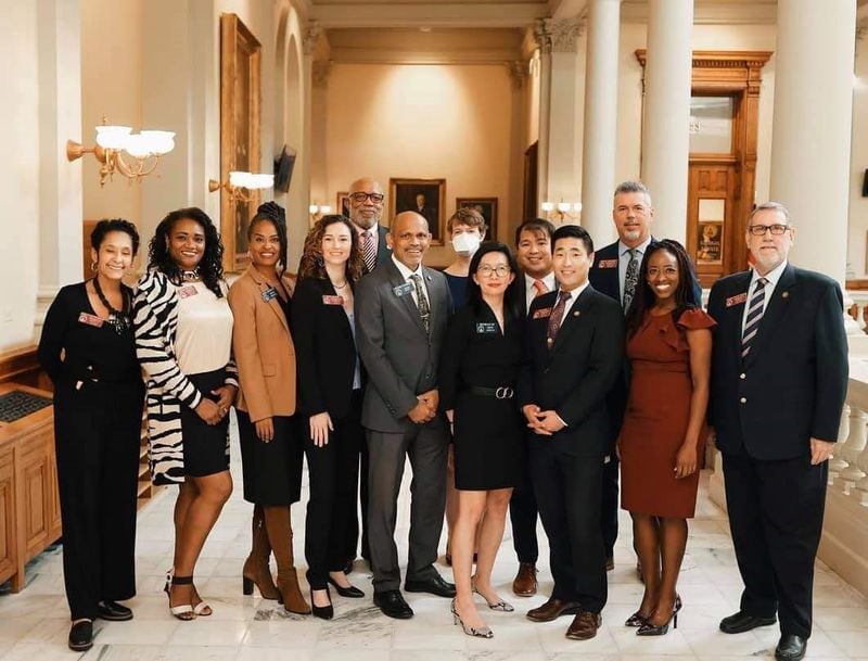 Members of Gwinnett County's Democratic delegation pose for a shot during a recent a recent redistricting session. The party now holds 19 of the 25 legislative seats from the county, once a Republican stronghold. Courtesy