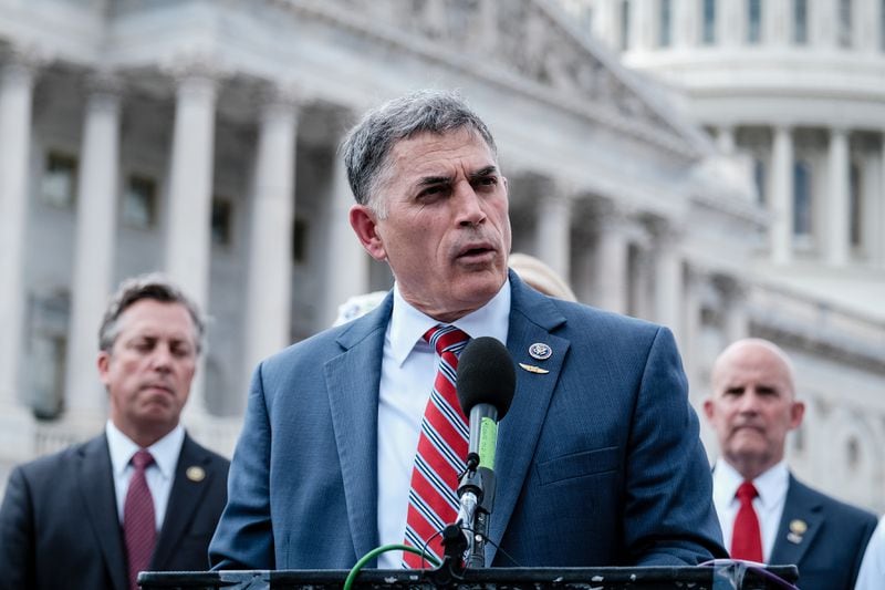 Rep. Andrew Clyde, R-GA, speaks during a press conference on Capitol Hill on June 13, 2023. Clyde's proposal to restore a Confederate monument to Arlington National Cemetery was voted down by the House. (Michael A. McCoy/Getty Images/TNS)