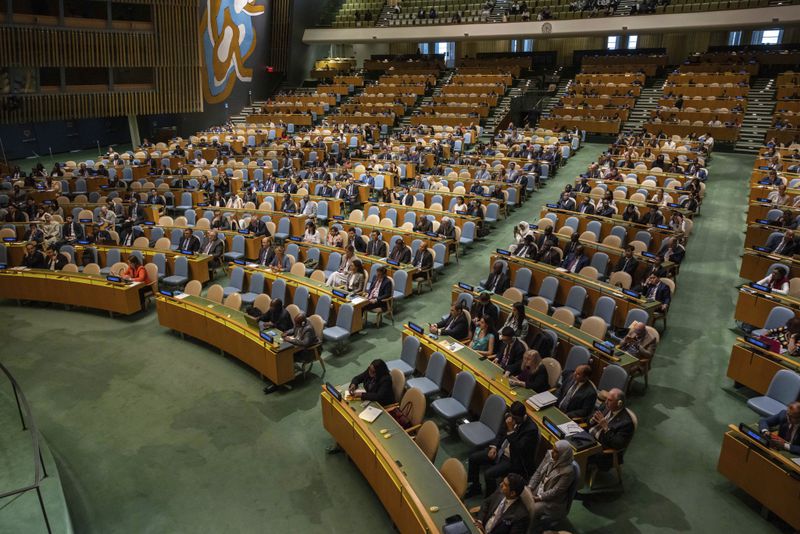 A general view shows the 79th session of the United Nations General Assembly, Tuesday, Sept. 10, 2024. (AP Photo/Yuki Iwamura)