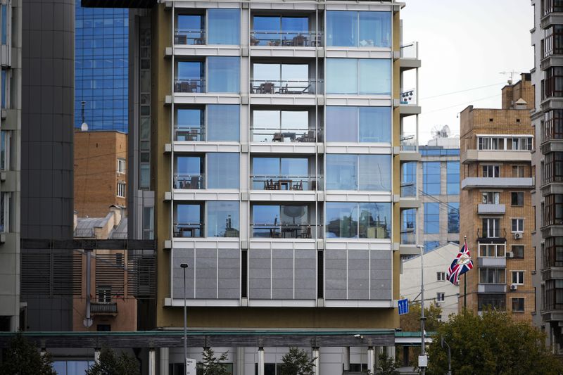 A view of the British Embassy building in Moscow, Russia, Friday, Sept. 13, 2024. (AP Photo)