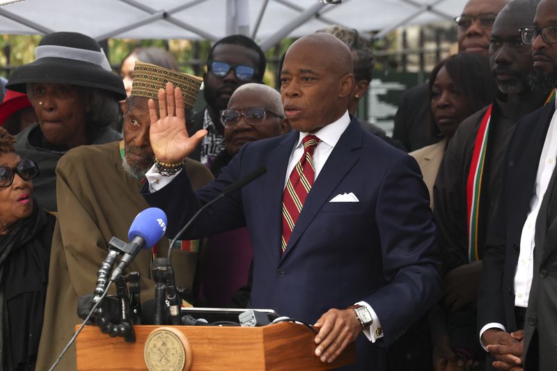 New York City Mayor Eric Adams speaks during a news conference outside Gracie Mansion, Thursday, Sept. 26, 2024, in New York. (AP Photo/Yuki Iwamura)