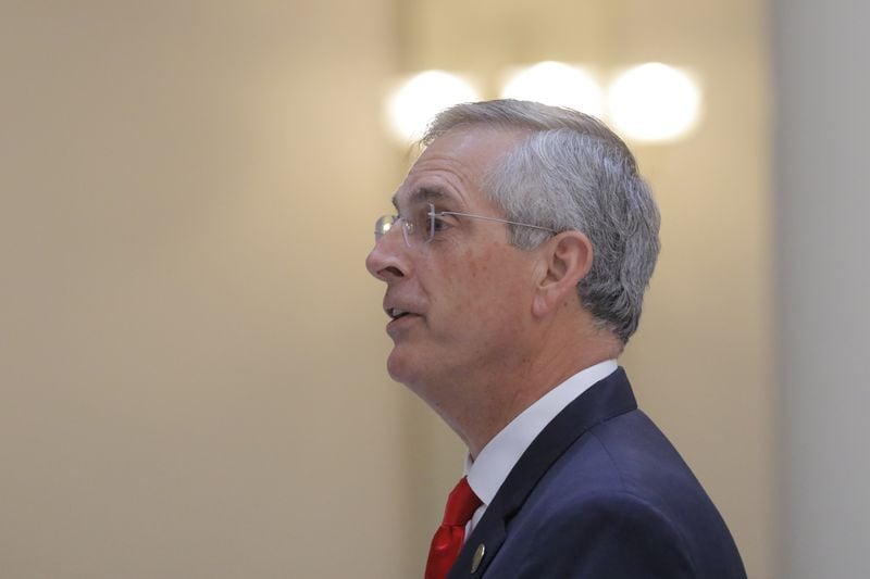 Secretary Of State Brad Raffensperger speaks during a press conference at the Georgia State Capitol on Wednesday, Aug. 11, 2021. (Christine Tannous / AJC file photo)