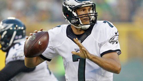 FILE - In this Aug. 29, 2015, file photo, Philadelphia Eagles quarterback Sam Bradford drops back to pass during the first half of an NFL football game against the Green Bay Packers in Green Bay, Wis. Eagles coach Chip Kelly couldn’t land Marcus Mariota in the draft, so Bradford is his man and the key to the plan. (AP Photo/Matt Ludtke, File)