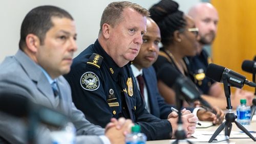 Atlanta Police Chief Darin Schierbaum speaks to reporters Thursday at Atlanta Public Safety Headquarters. (Arvin Temkar / arvin.temkar@ajc.com)