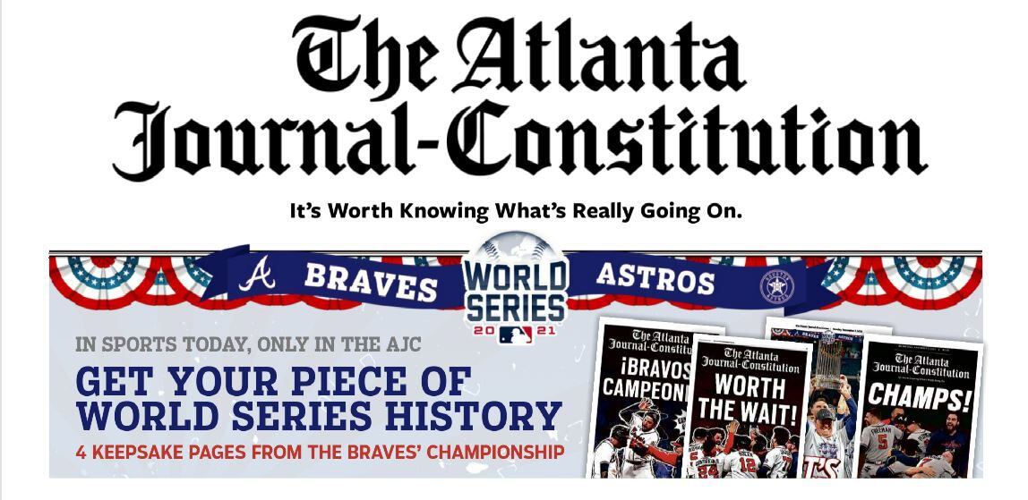 Braves 2021 World Series champions Atlanta Journal Constitution Newspaper deals Framed