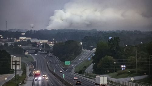 A view of the chemical fire coming from the BioLab plant in Conyers on the morning of Monday, Sept. 30, 2024. (John Spink/AJC)