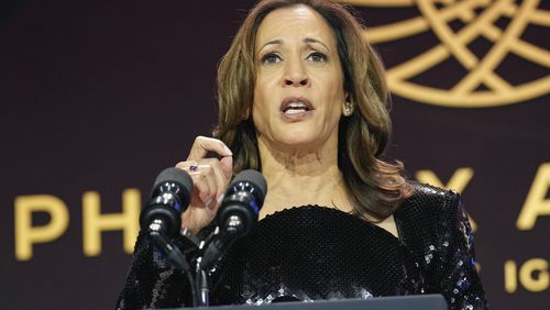 Democratic presidential nominee Vice President Kamala Harris speaks during the Congressional Black Caucus Foundation Phoenix Awards, Saturday, Sept. 14, 2024. (AP Photo/Jacquelyn Martin)