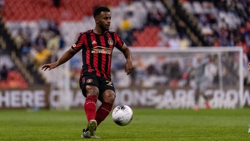 Atlanta United midfielder Mo Adams #29 passes the ball during the first half of the first leg match between Atlanta United FC and Club America in the quarterfinal round of the 2020 Scotiabank Concacaf Champions League at Estadio Azteca in Mexico City, Mexico, on Wednesday March 11, 2020. (Photo by Jacob Gonzalez/Atlanta United)