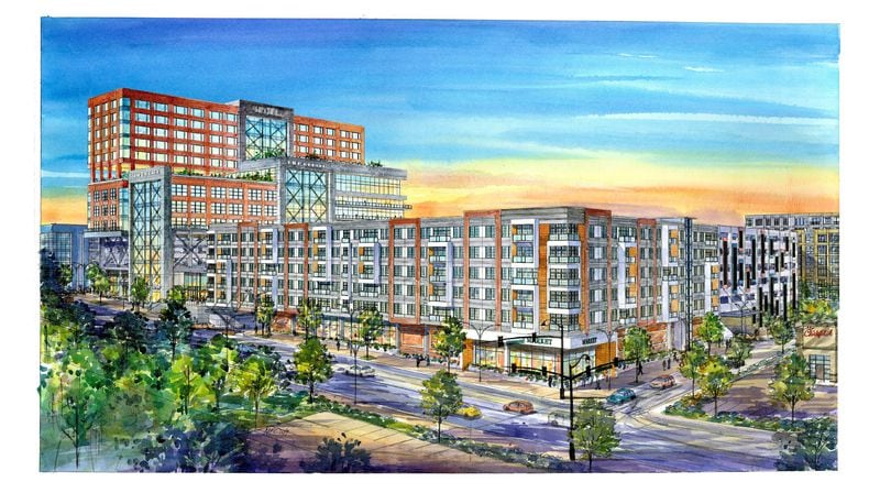 This is a preliminary rendering of The Interlock mixed-used development set to start opening in West Midtown during spring 2023. (Courtesy of S.J. Collins Enterprises)