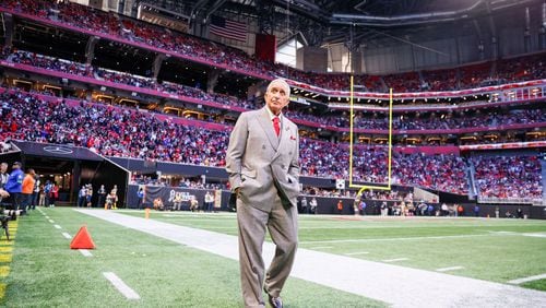 Falcons Owner Arthur Blank watches the fans as the Falcons play the last minute of the game against the Minnesota Vikings on Sunday, November 5, 2023, at Mercedes-Benz Stadium in Atlanta. Falcons lost 31-28.

Miguel Martinz/miguel.martinezjimenez@ajc.com