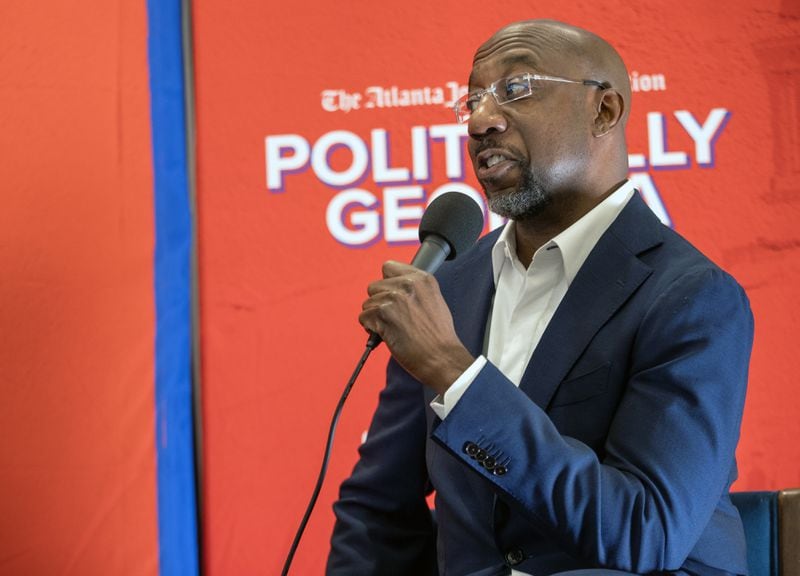 U.S. Sen. Raphael Warnock said he knows that Vice President Kamala Harris, as the presumptive Democratic nominee for president, will choose the right person as her running mate. But he also stressed how important the choice can be. “I know we’ve been saying over the last five elections that ‘This is the most important election of our lifetime,’” he said. “But this really is the most important election of our lifetime. And we’ve got to get it right.” (AJC Photo/Katelyn Myrick)