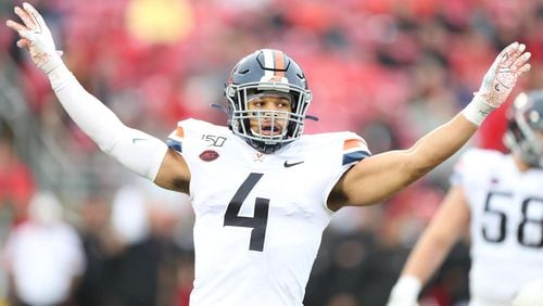 Virginia linebacker Jordan Mack, formerly of Wesleyan, was a finalist in 2019 for the Campbell Award given to the player with the best combination of academics, community service and on-field performance. Mack also was a three-year starter and third-team All-ACC player. Photo: Virginiasports.com