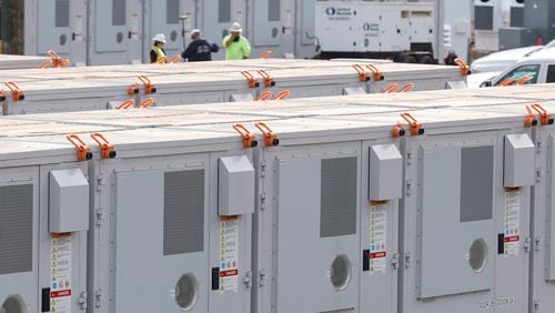 Views of batteries on the site of the new battery energy storage system that Georgia Power is constructing and bringing online in Columbus, Ga. on Tuesday, Nov. 14, 2023. (Natrice Miller/ Natrice.miller@ajc.com)