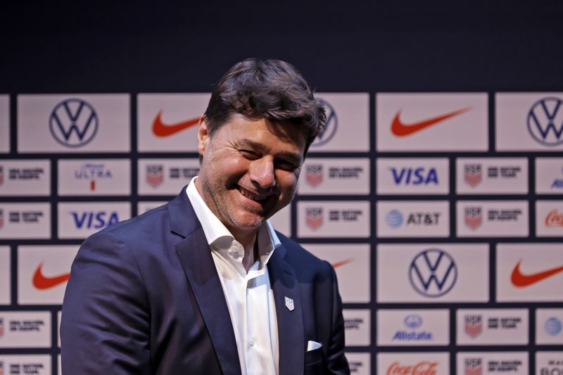 Mauricio Pochettino, the newly appointed head coach of the United States men's national soccer team, smiles after a press conference Friday, Sept. 13, 2024, in New York. (AP Photo/Adam Hunger)