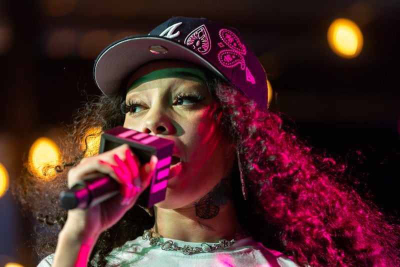 Atlanta rapper Anycia Edwards performs at the SelectCon conference at Guardian Works in June. (Arvin Temkar / AJC)