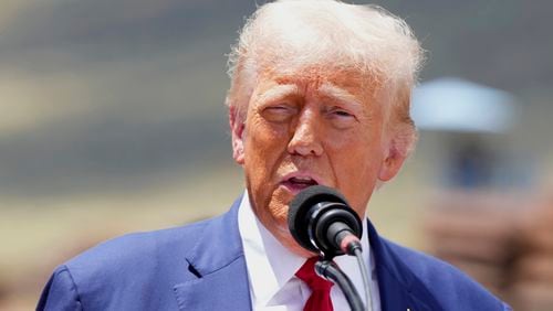 Republican presidential nominee former President Donald Trump speaks along the southern border with Mexico, Thursday, Aug. 22, 2024, in Sierra Vista, Ariz. (AP Photo/Rick Scuteri)