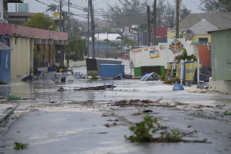 Hurricane Beryl floods a street in Hastings, Barbados, Monday, July 1, 2024. (AP Photo/Ricardo Mazalan)