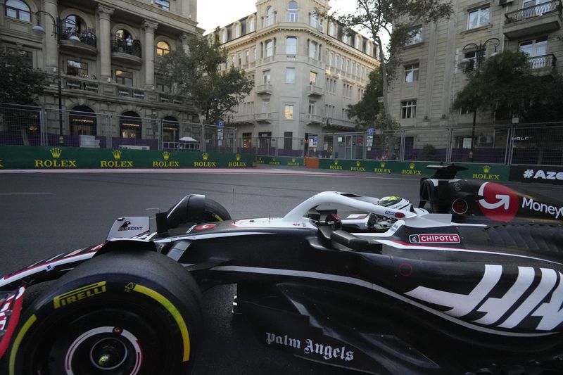 Haas driver Oliver Bearman of the United Kingdom in action during a Formula One Grand Prix practice in Baku, Azerbaijan, on Friday, Sept. 13, 2024. (AP Photo/Sergei Grits)