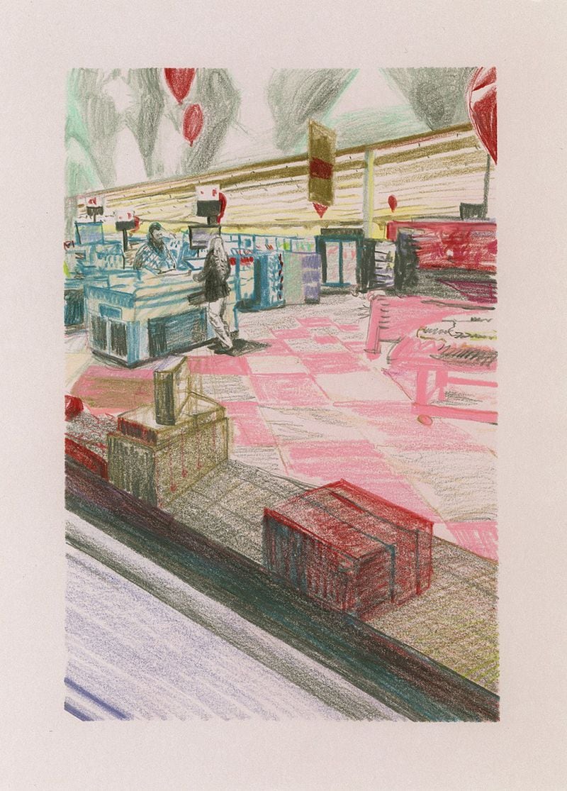 Irish-born, Georgia-based artist Eilis Crean's "Marketplace/Cashiers #10" in colored pencil on paper appears alongside other Southeastern-based artists in a group exhibition "Out of Place" opening Jan. 15 at Spalding Nix Fine Art.
Courtesy of Spalding Nix Fine Art