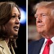 This week, Democratic Vice President Kamala Harris (left) and affiliated political action committees spent $3.4 million more than former President Donald Trump and his supporters on ads across television, radio and digital markets, according to an Atlanta Journal-Constitution analysis of data from the ad tracking firm AdImpact. (AP Photos)