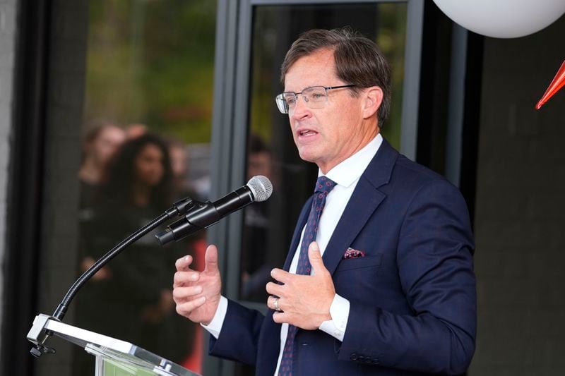 Indianapolis Motor Speedway President Doug Boles speaks during a ribbon-cutting ceremony for the not-for-profit Conquer Paralysis Now center in partnership with NeuroHope, Tuesday, Oct. 1, 2024, in Indianapolis. (AP Photo/Darron Cummings)