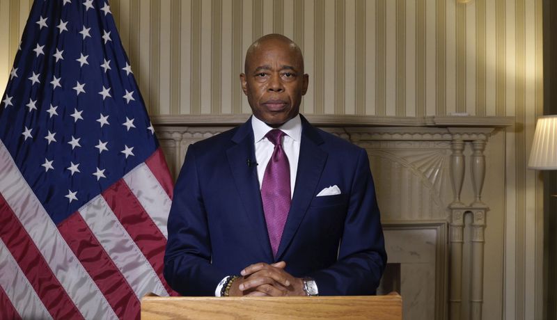 This image taken from video released by New York City Office of the Mayor, Wednesday, Sept. 25, 2024, shows mayor Eric Adams speaking during a videotaped statement. (New York City Office of the Mayor via AP)