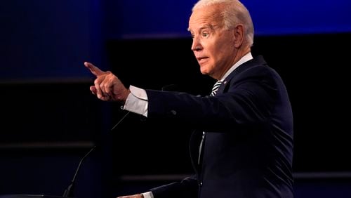 Former Vice President Joe Biden speaks during the first presidential debate Tuesday, Sept. 29, 2020, at Case Western University and Cleveland Clinic, in Cleveland, Ohio. (AP Photo/Julio Cortez)