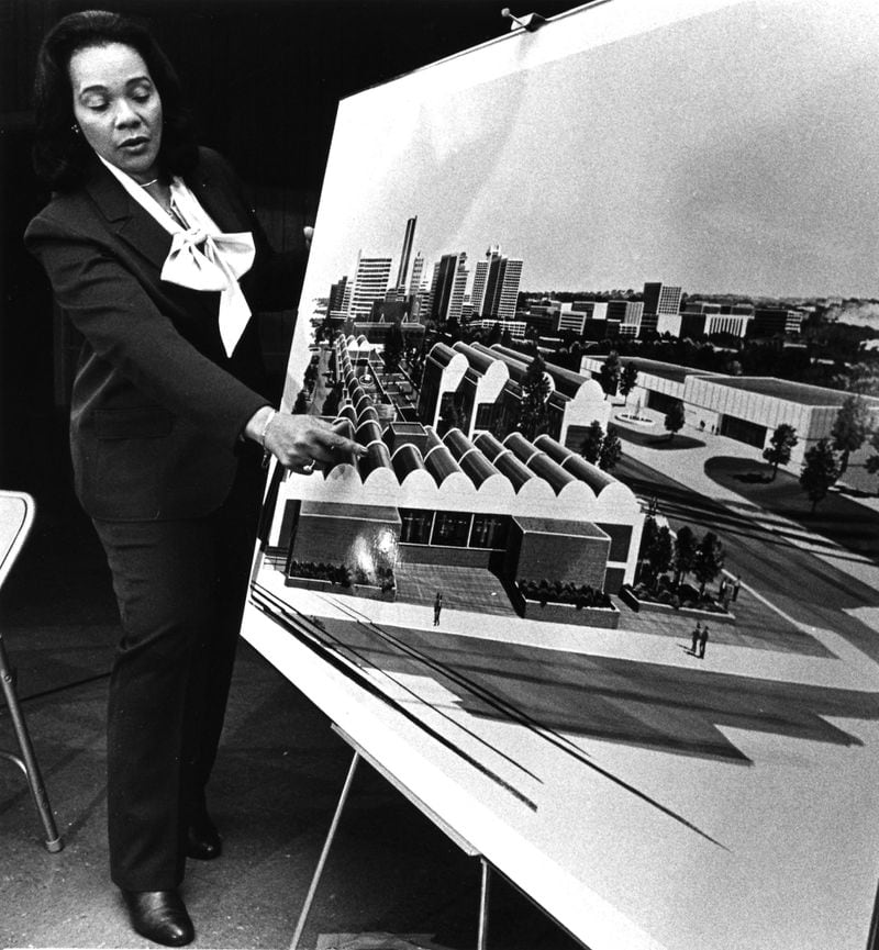 800112 - ATLANTA, GA -- Mrs. Coretta Scott King gives a press briefing January 12, 1980 at Ebenezer Baptist Church. (Jerome McClendon/AJC staff)