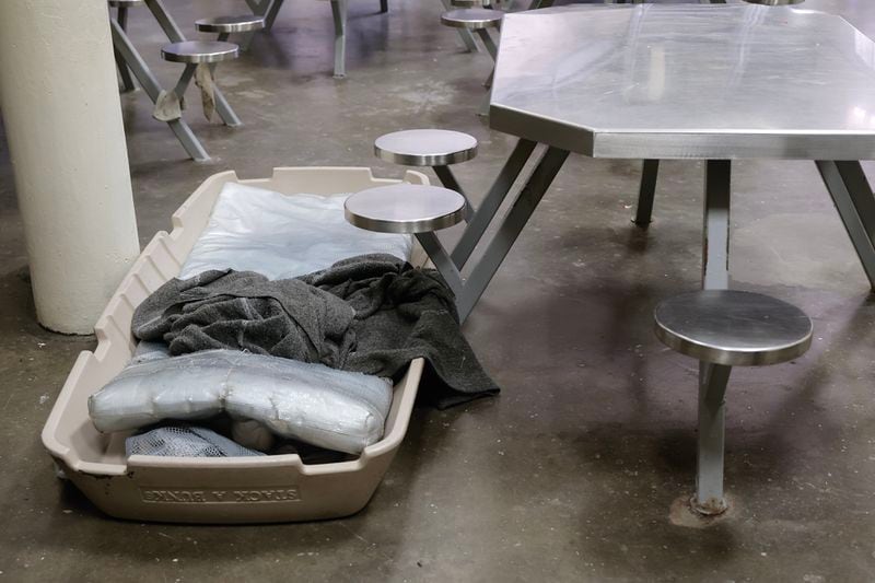 Views of a "Stack A Bunk" makeshift bed on the floor inside Fulton County Jail shown on Thursday, March 30, 2023. Plans for a new multibillion dollar facility on the 35 acre campus are underway. (Natrice Miller/ natrice.miller@ajc.com)