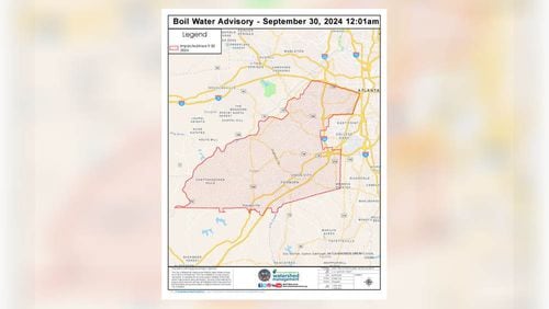 Residents living in parts of southwest Atlanta and in Fairburn, South Fulton, Chattahoochee Hills, Palmetto and Union City should boil their water, officials warned Monday, Sept. 30. The city of Atlanta’s Department of Watershed Management issued a boil water advisory around midnight. (City of Atlanta map)