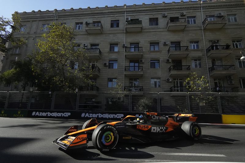 McLaren driver Oscar Piastri of Australia in action during a Formula One Grand Prix in Baku, Azerbaijan, on Sunday, Sept. 15, 2024. (AP Photo/Sergei Grits)