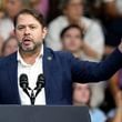 FILE - Rep. Ruben Gallego, D-Ariz., speaks before Democratic presidential nominee Vice President Kamala Harris and Democratic vice presidential nominee Minnesota Gov. Tim Walz at a campaign rally at Desert Diamond Arena, Friday, Aug. 9, 2024, in Glendale, Ariz. (AP Photo/Ross D. Franklin, File)