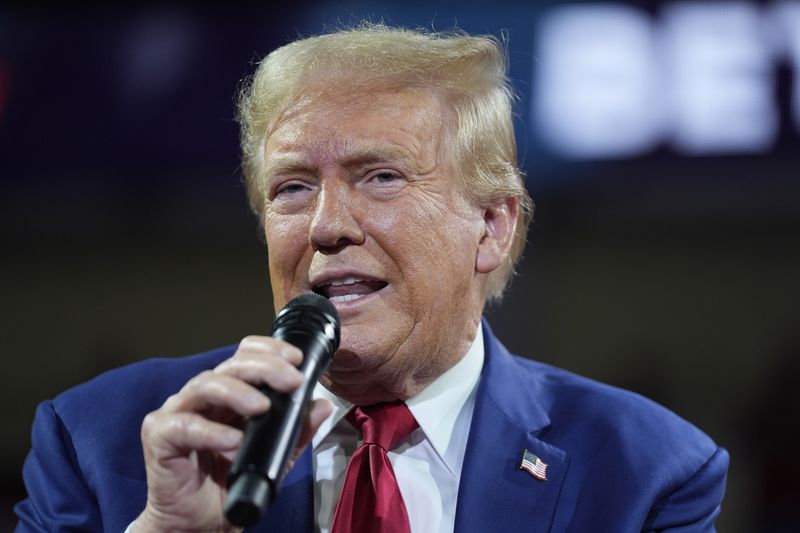 Republican presidential candidate former President Donald Trump speaks during a town hall event at the Dort Financial Center, Tuesday, Sept. 17, 2024, in Flint, Mich. (AP Photo/Evan Vucci)